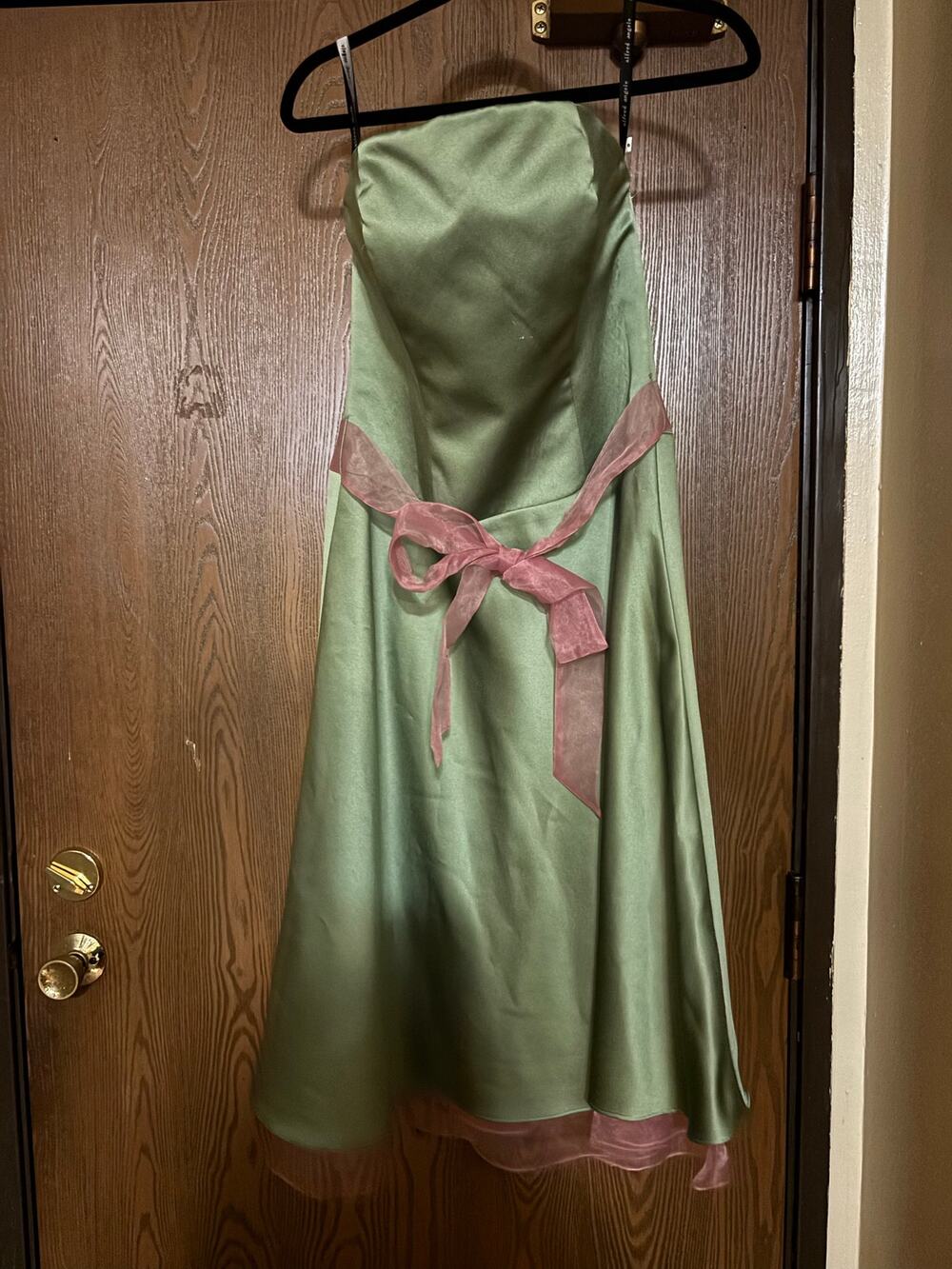 Green/ Pink Strapless Satin Homecoming Formal Wedding Guest Bow Midi Dress